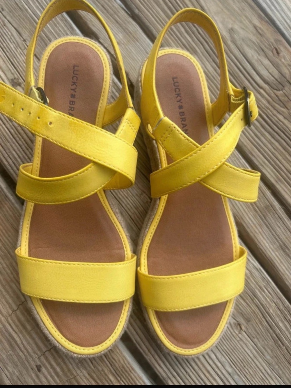 Lucky Brand Bright Yellow Cross-Strap Slingback Sandals